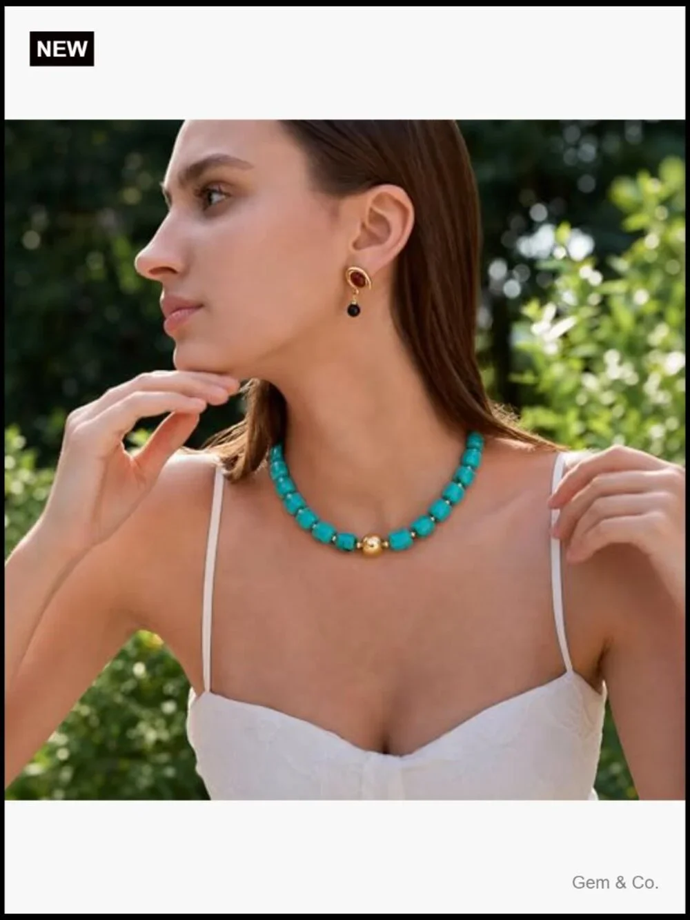 Chunky Square Beaded Statement Necklace, Resin Choker with Gold Accent,